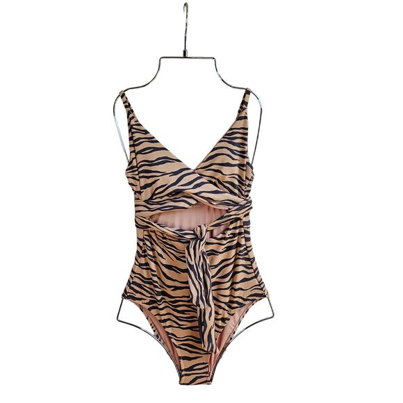 Aerie Zebra Tiger Print Wrap Front One Piece Full Coverage Swimsuit Small Long - Picture 2 of 8